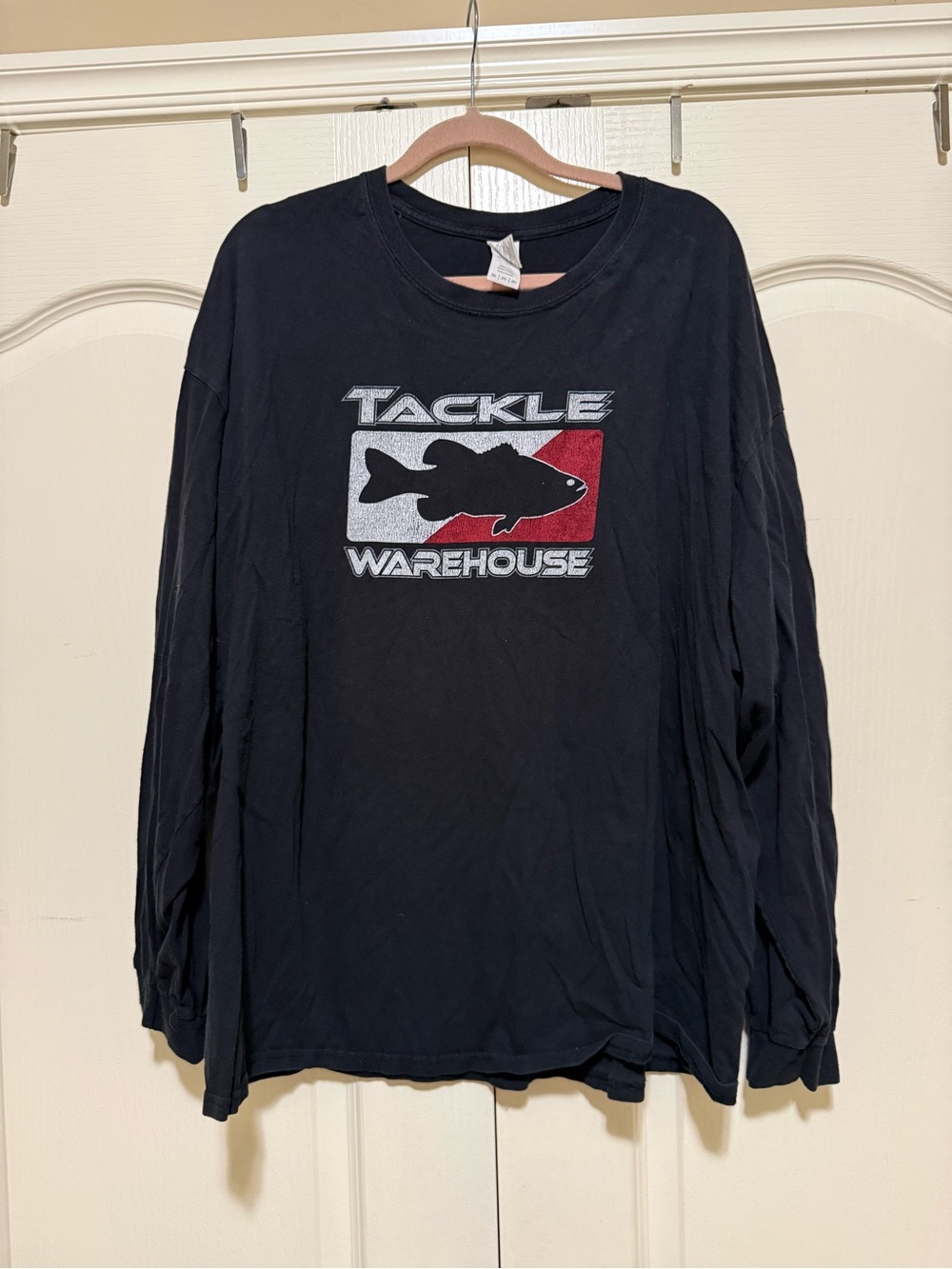 Warehouse Men's Black Long Sleeve Logo Tee with Red Accent